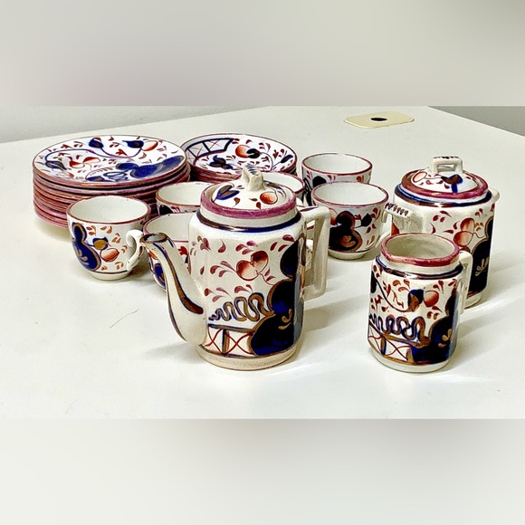 19th Century Vtg Gaudy Welsh Oyster Pattern 25 Piece Miniature Child’s Tea Set - Picture 16 of 16